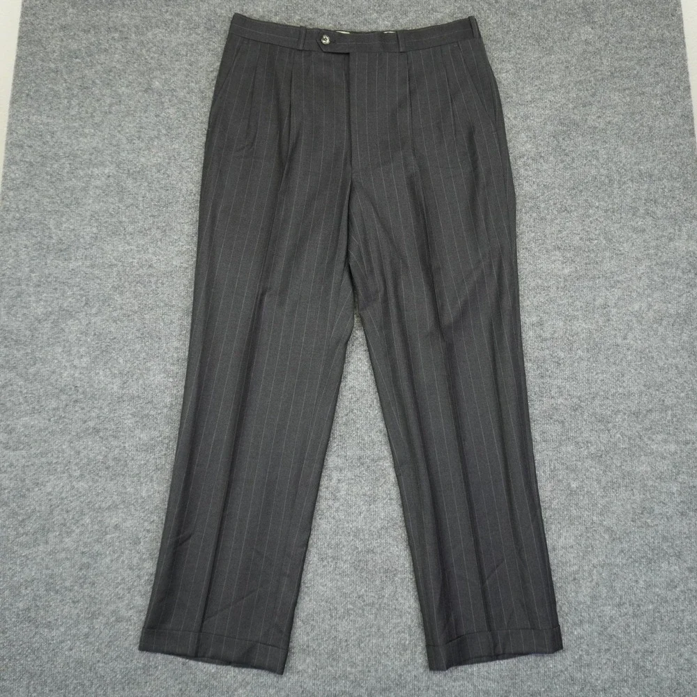 Ermenegildo Zegna Suit Mens 44R Grey Pinstripe Trofeo Wool 2 Button Pleated Cuff